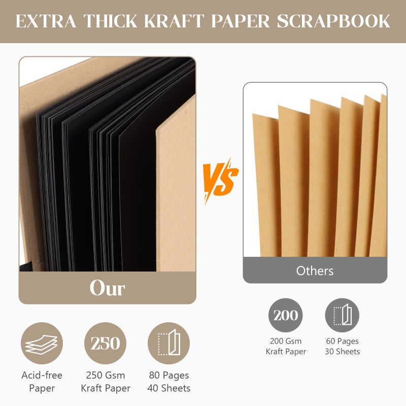 INNOCHEER Brown 8X12 Self Adhesive Scrapbook - 40 Sheets, 80 Pages, Hard Cover, Non-Fading Thick Craft Paper - Image 2